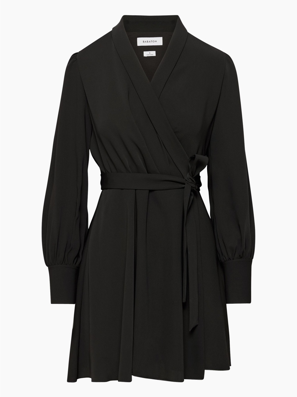 Aritzia | Babaton Black Hyde Tie-Waist Flowy Wrap Mini Dress | Sz L - Picture 2 of 8